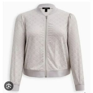 Torrid Light Gray  Light  Eyelet Bomber Jacket Size 3